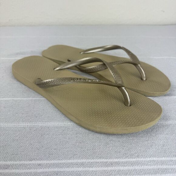 Women’s Havaianas Slim Flip Flops Thong Sandals Sand Gray Light Golden 7/8 - Picture 1 of 9